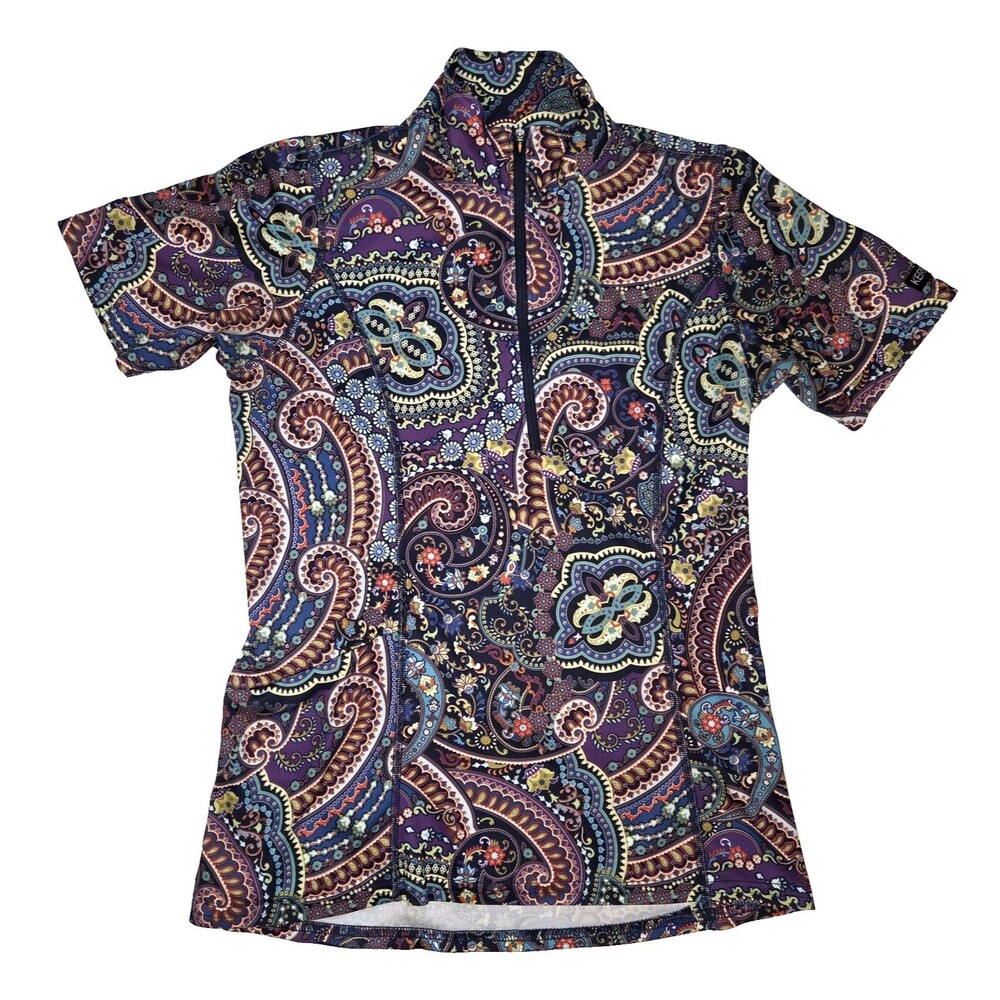 Kerrits Women's Paisley Cycling Jersey Short Sleeve Quarter Zip Jewel Tone XS